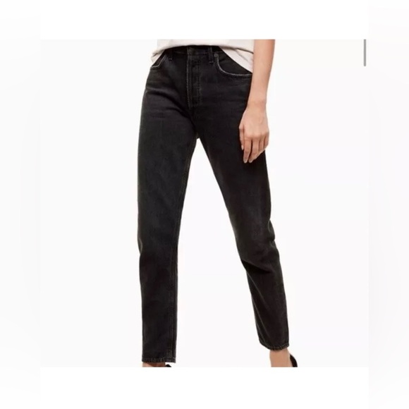 Aritzia Talula X Agolde High Rise Taper Jeans with Raw Step Hem~ Washed Black 26 - Picture 2 of 7